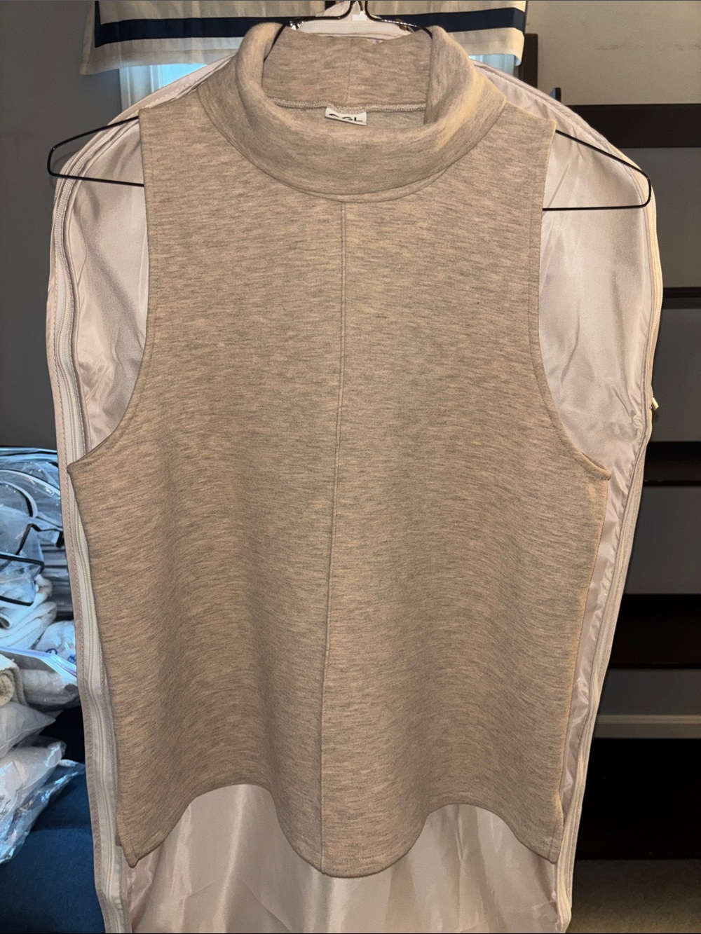 OGL Sleeveless Mock Neck Tank in Light Beige Heather